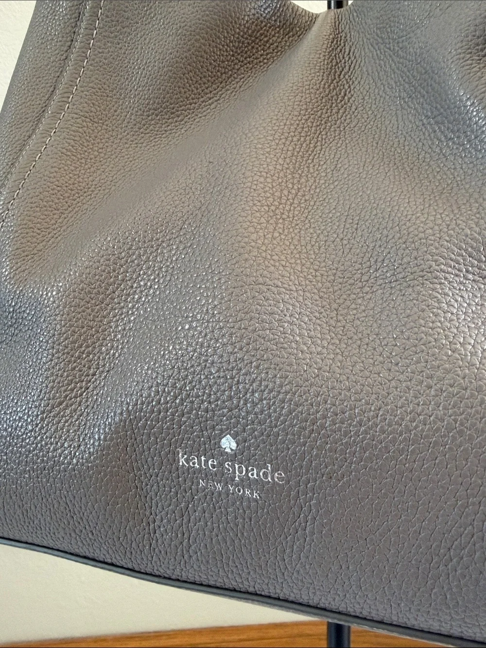 kate spade Gray Pebbled Leather Shoulder Hobo with Tassel